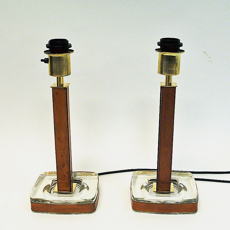 Pair of vintage Swedish leather table lamps by Uppsala Armatur, Suède 1960s