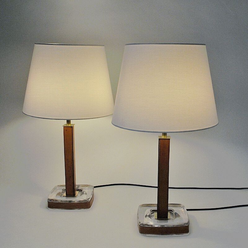 Paire de lampes de table suédoises vintage en cuir par Uppsala Armatur, Suède 1960