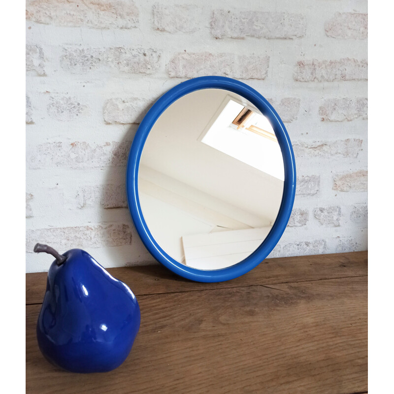 Vintage blue oval mirror, 1970-1980