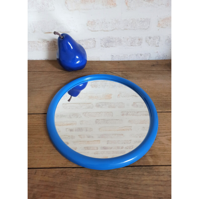 Vintage blue oval mirror, 1970-1980