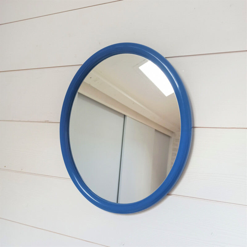 Vintage blue oval mirror, 1970-1980