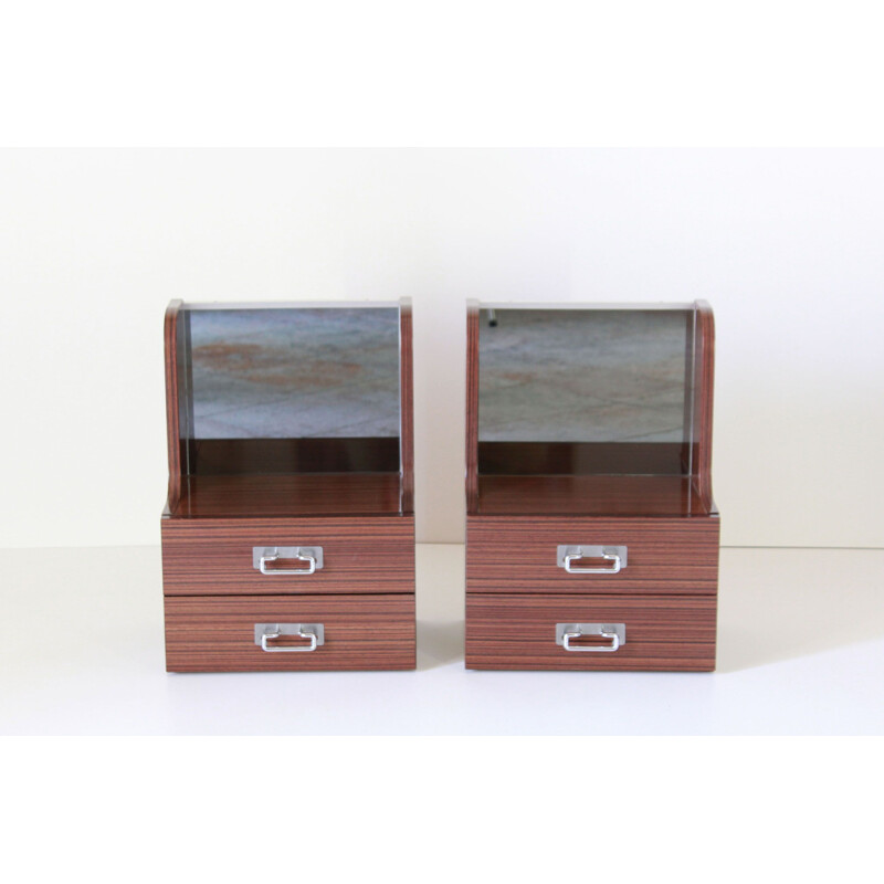 Pair of vintage wooden side tables with two drawers, 1970