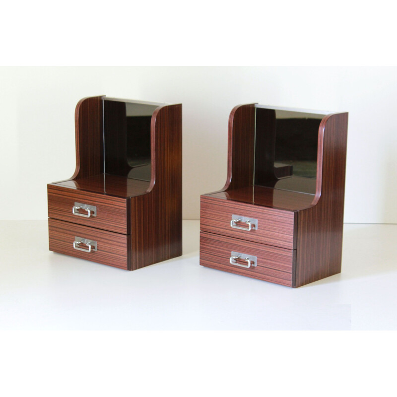 Pair of vintage wooden side tables with two drawers, 1970