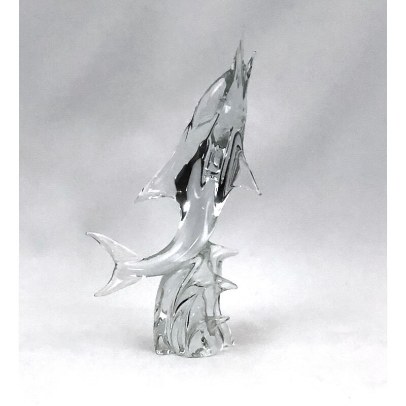 Escultura vintage de cristal de Murano con forma de delfín de Licio Zanetti, 1960