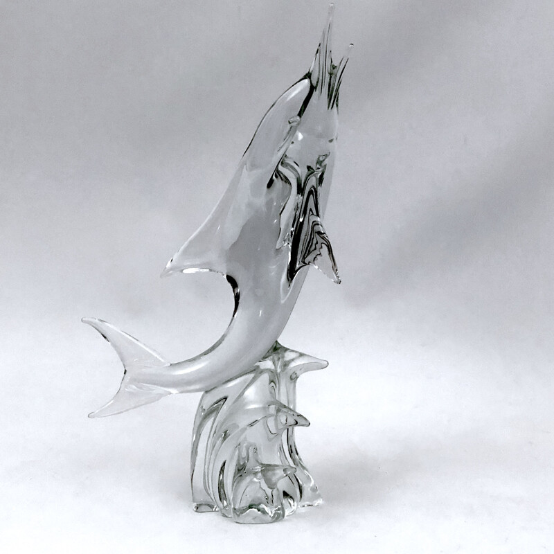 Escultura de golfinhos de vidro Vintage Murano de Licio Zanetti, 1960