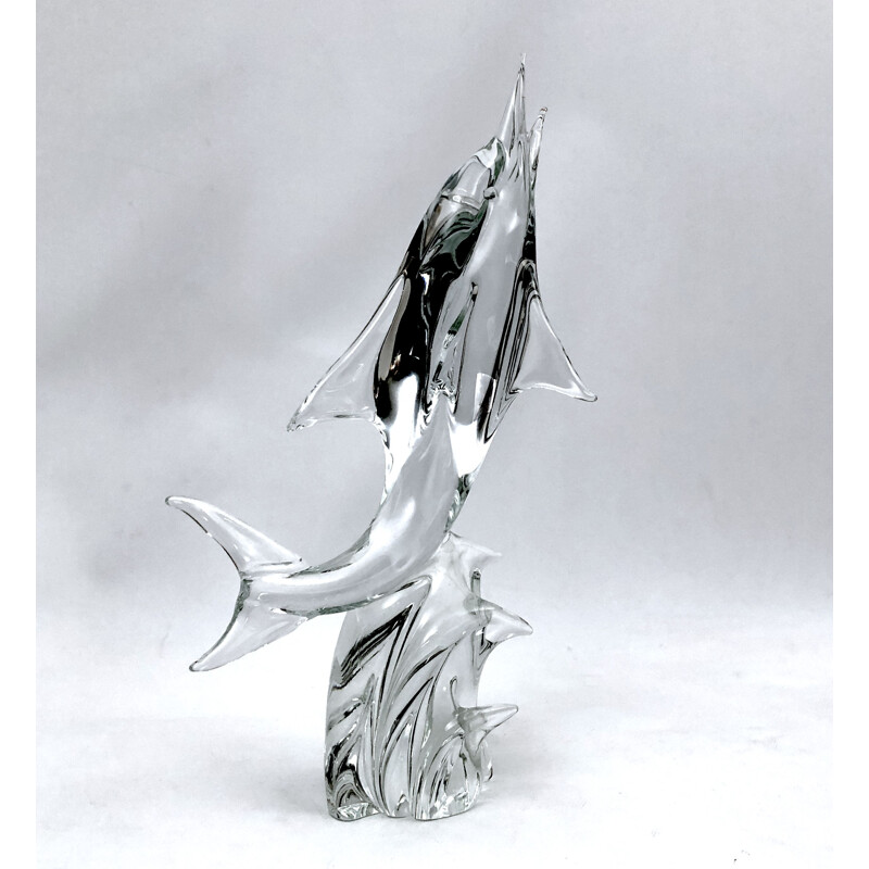 Escultura vintage de cristal de Murano con forma de delfín de Licio Zanetti, 1960