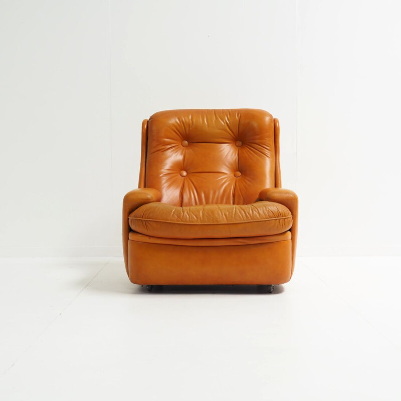 Vintage lederen lounge stoel van Michel Cadestin voor Airborne, 1970