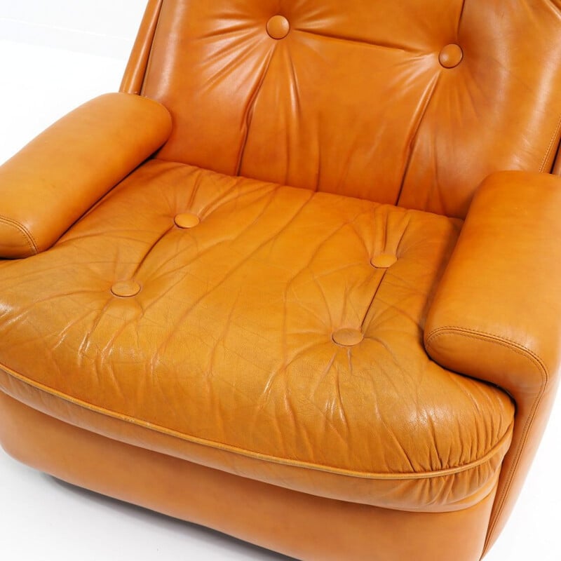 Vintage leather lounge chair by Michel Cadestin for Airborne, 1970s