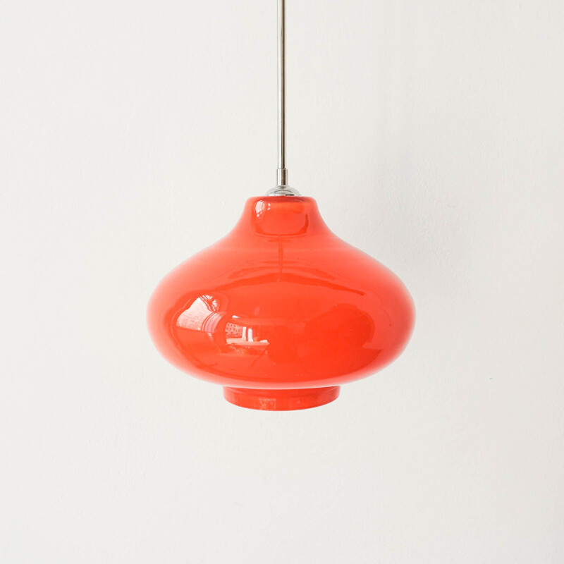 Vintage orange glass pendant lamp by Marinha Grande, Portugal 1960