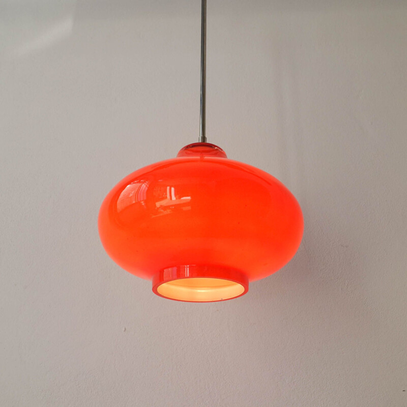 Vintage orange glass pendant lamp by Marinha Grande, Portugal 1960