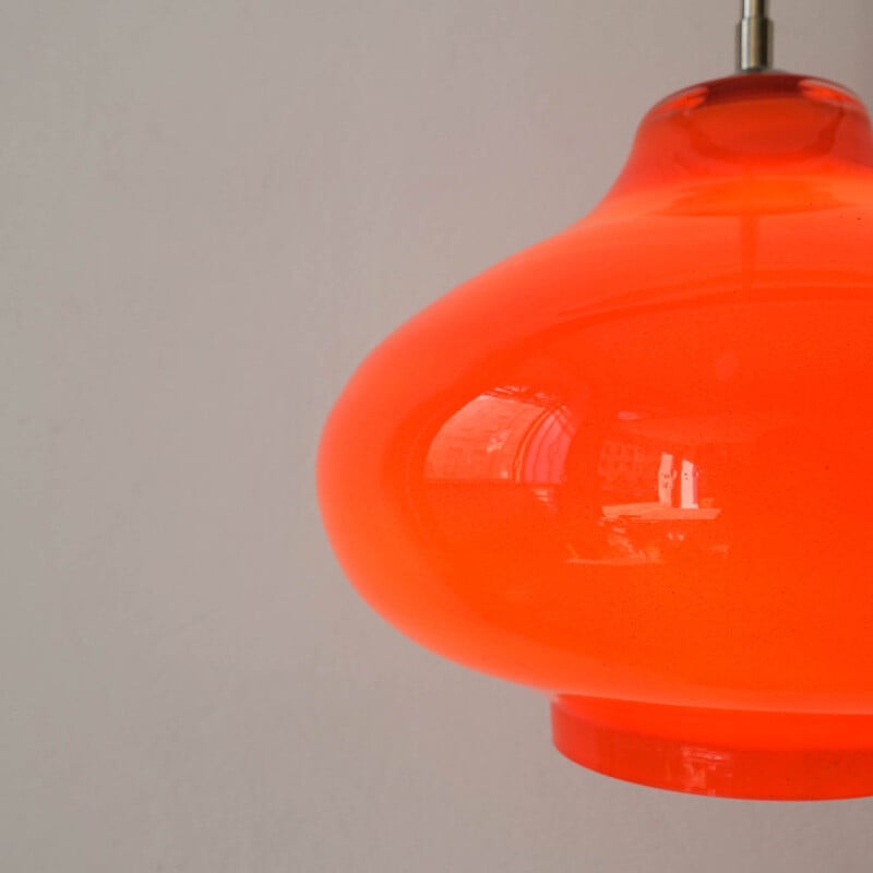 Vintage orange glass pendant lamp by Marinha Grande, Portugal 1960