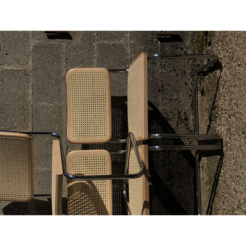 Conjunto de 4 cadeiras de madeira de faia b32 vintage por Marcel Breuer, Itália
