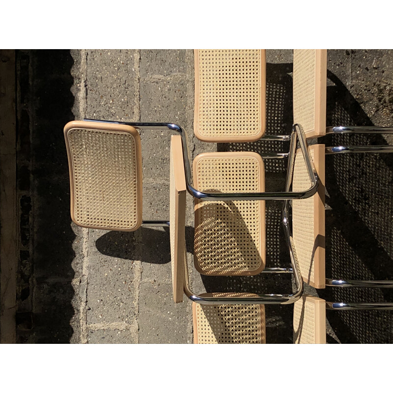 Conjunto de 4 cadeiras de madeira de faia b32 vintage por Marcel Breuer, Itália