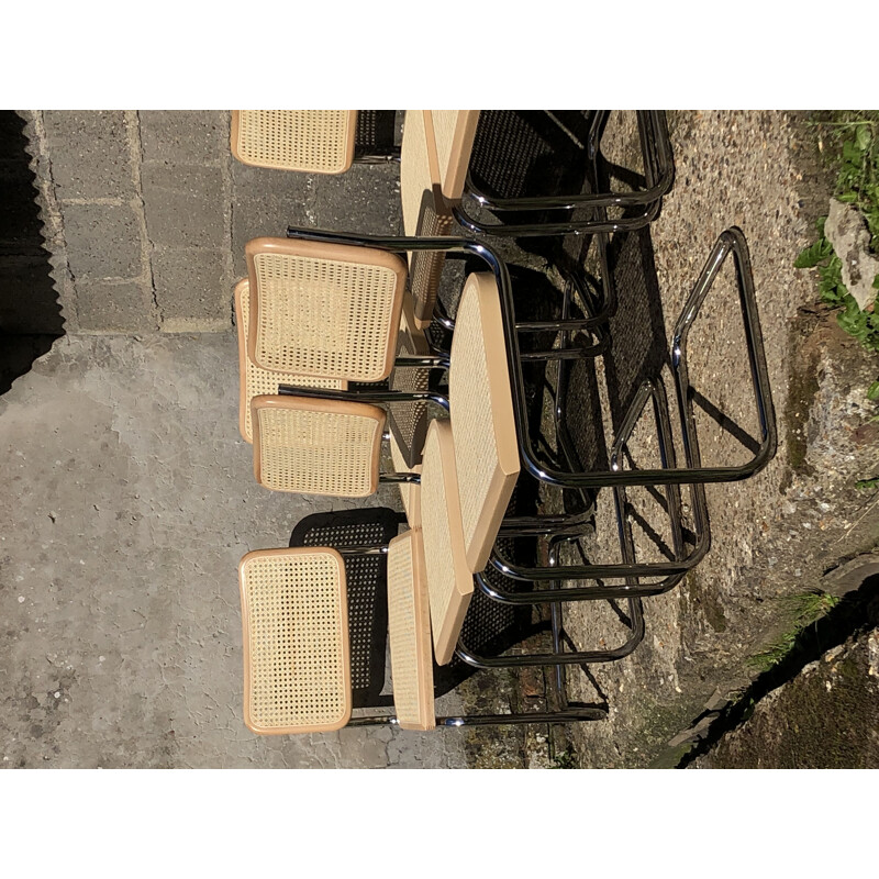 Conjunto de 6 cadeiras de madeira de faia b32 vintage b32 de Marcel Breuer, Itália
