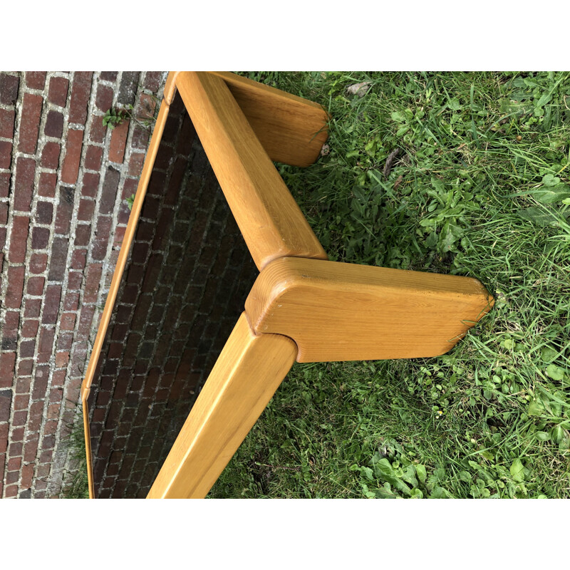 Vintage elm and glass coffee table, 1970