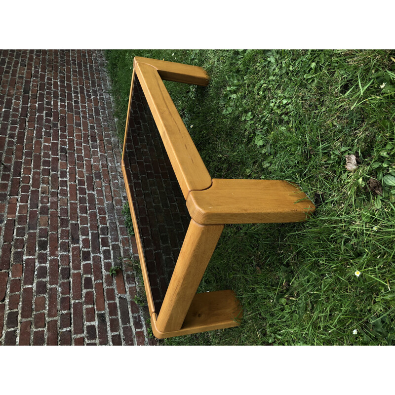 Vintage elm and glass coffee table, 1970