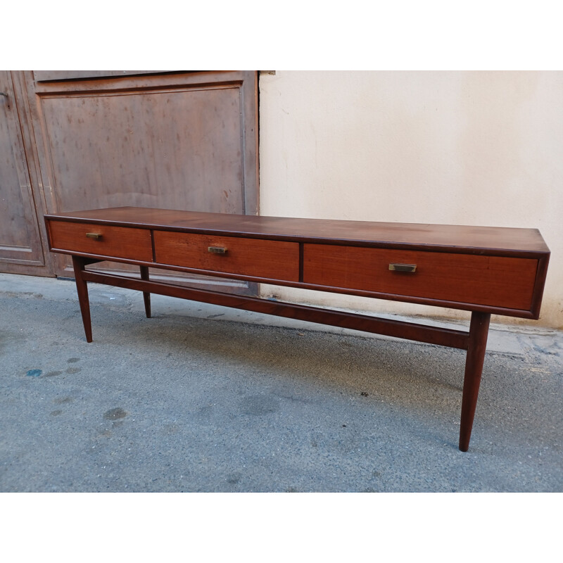Vintage console with 3 drawers in exotic wood, 1960