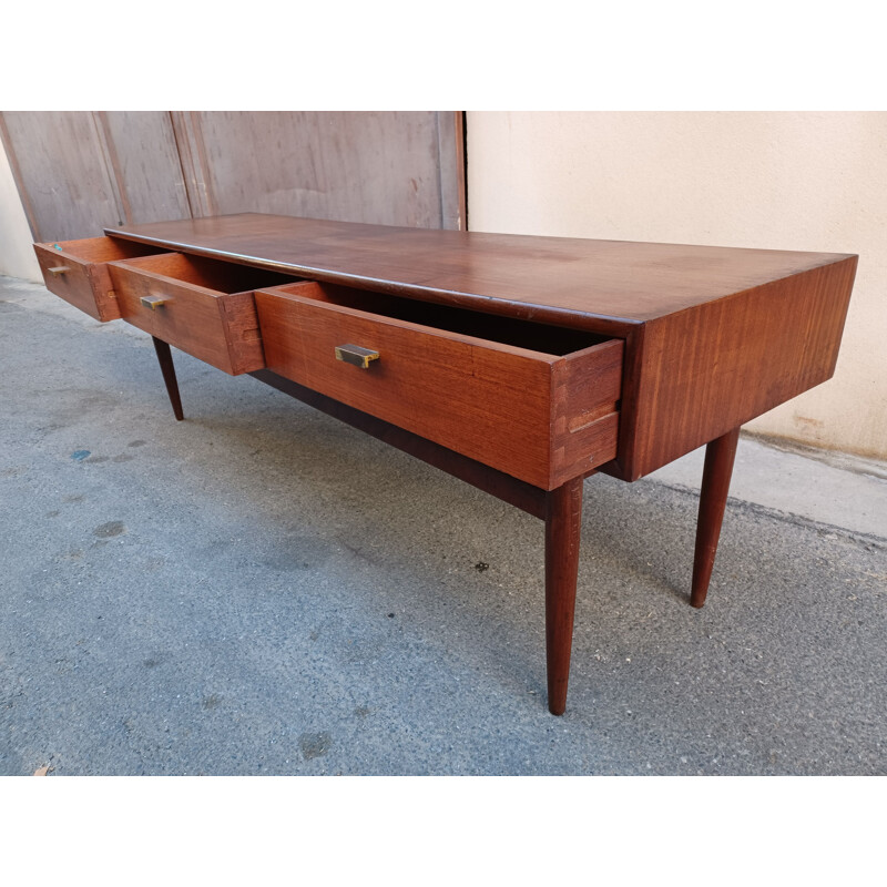 Vintage console with 3 drawers in exotic wood, 1960