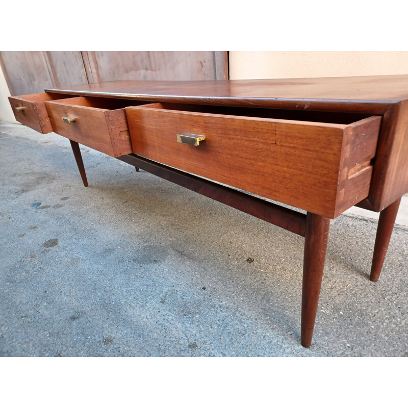 Vintage console with 3 drawers in exotic wood, 1960