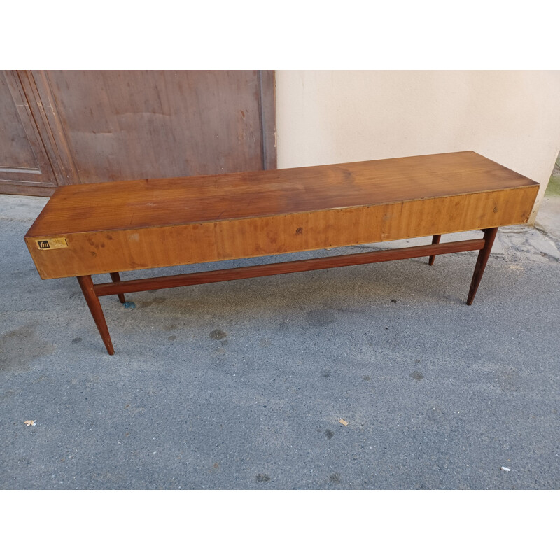 Vintage console with 3 drawers in exotic wood, 1960