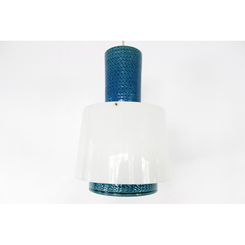 Blue ceramic pendant lamp, Nils KAHLER -  1960s