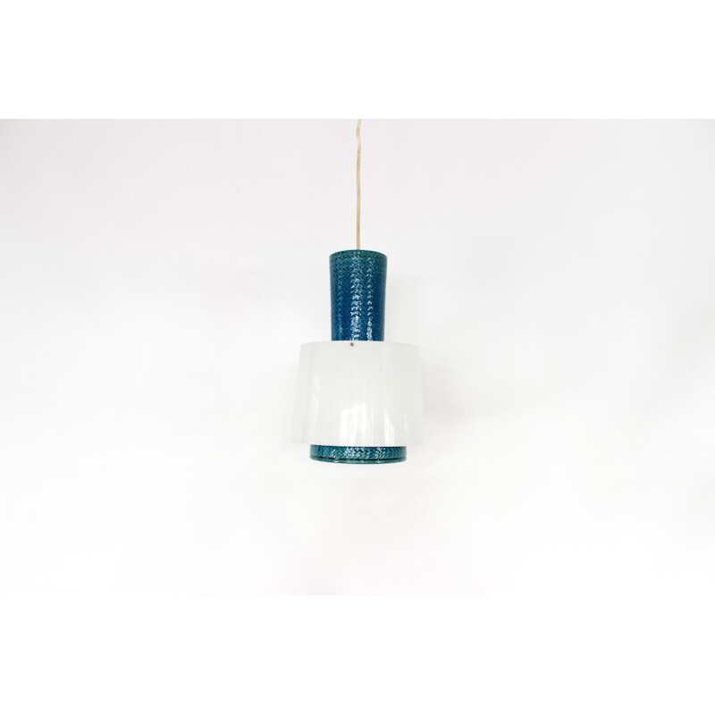 Blue ceramic pendant lamp, Nils KAHLER -  1960s