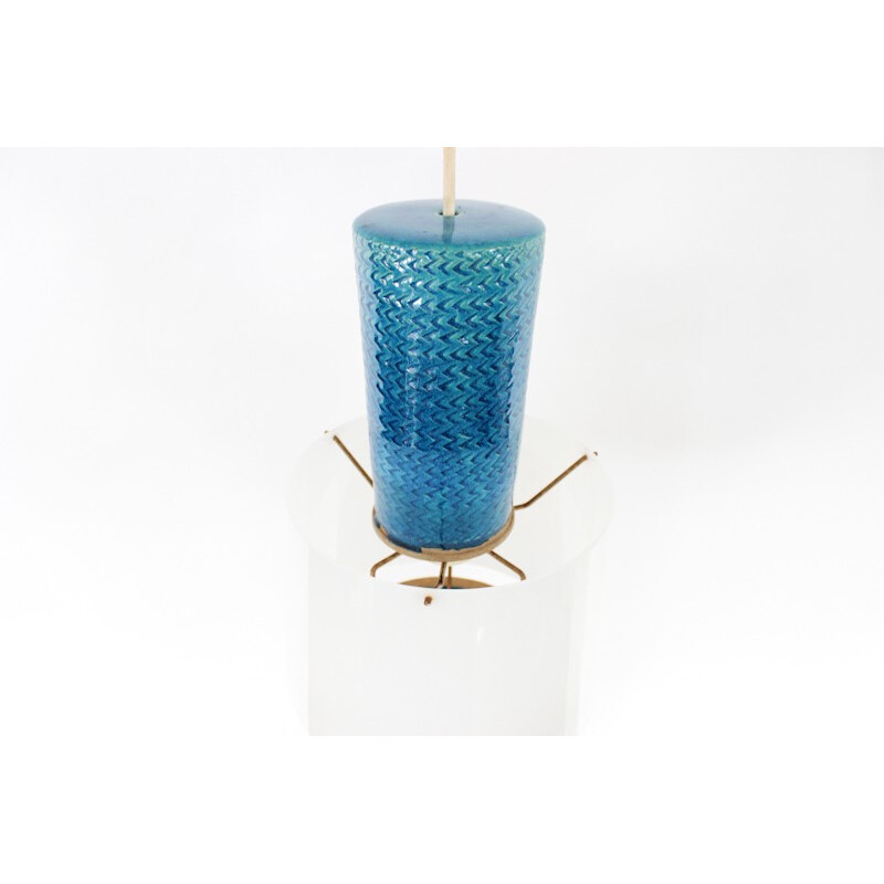 Blue ceramic pendant lamp, Nils KAHLER -  1960s