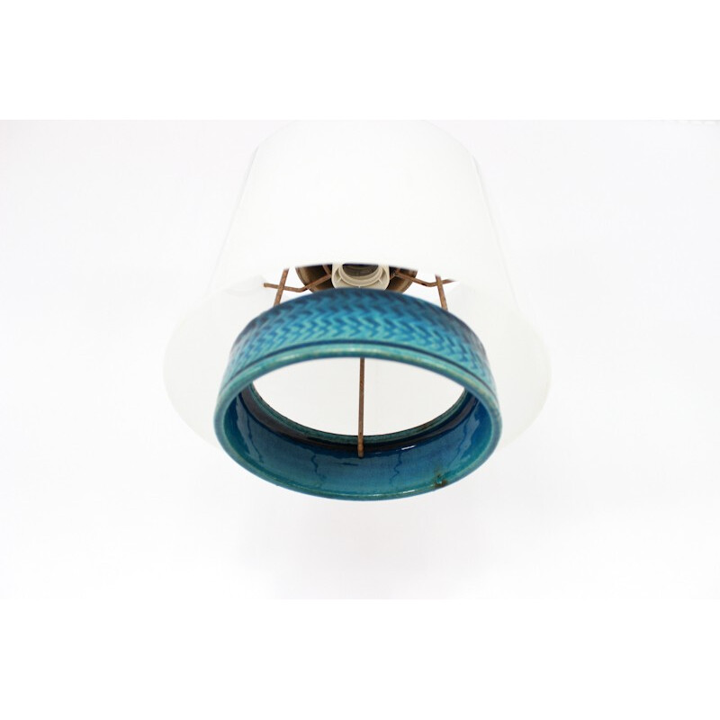 Blue ceramic pendant lamp, Nils KAHLER -  1960s