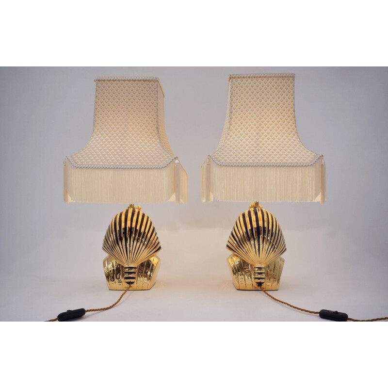 Pair of vintage Tutankhamun lamps in Capodimonte porcelain by Vittorio Sabadin, Italy 1980s