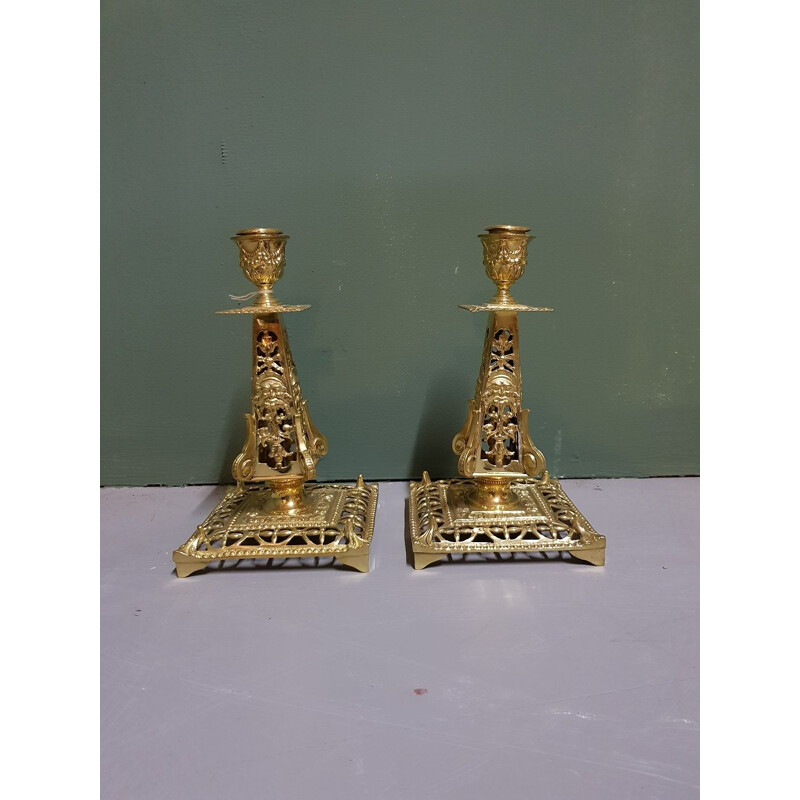 Pair of mid century French brass candlesticks
