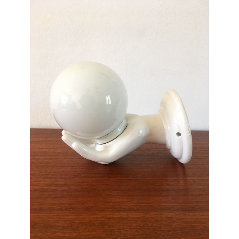 Vintage ceramic and glass globe wall lamp, 1970