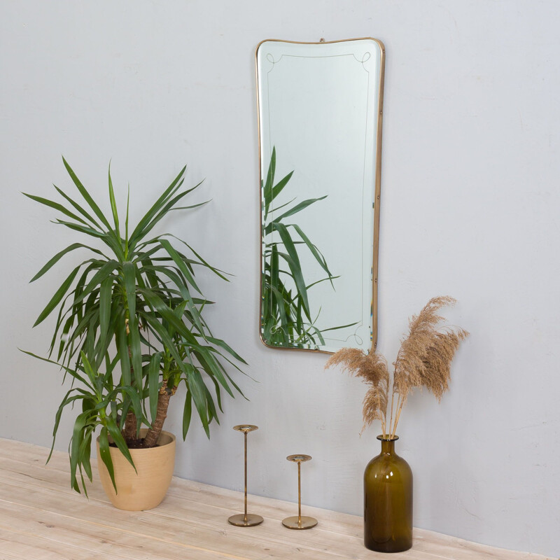 French mid-century brass mirror with beveled edges, 1950s