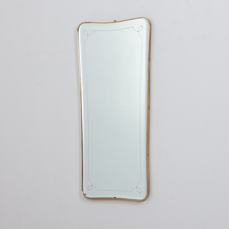French mid-century brass mirror with beveled edges, 1950s