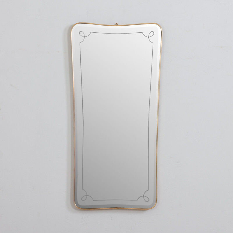 French mid-century brass mirror with beveled edges, 1950s