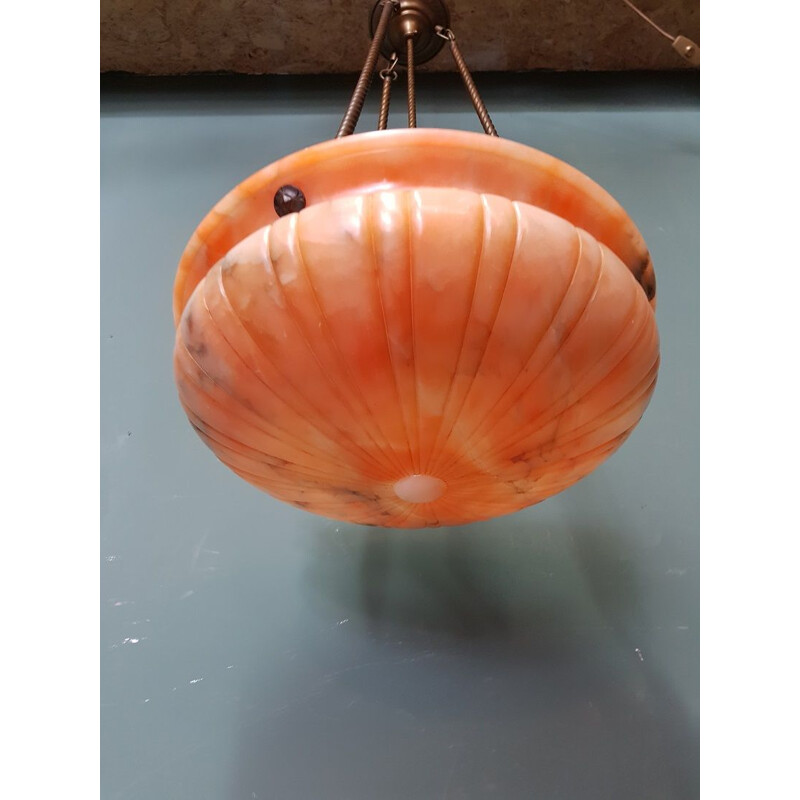 Vintage orange alabaster lobed scale pendant lamp