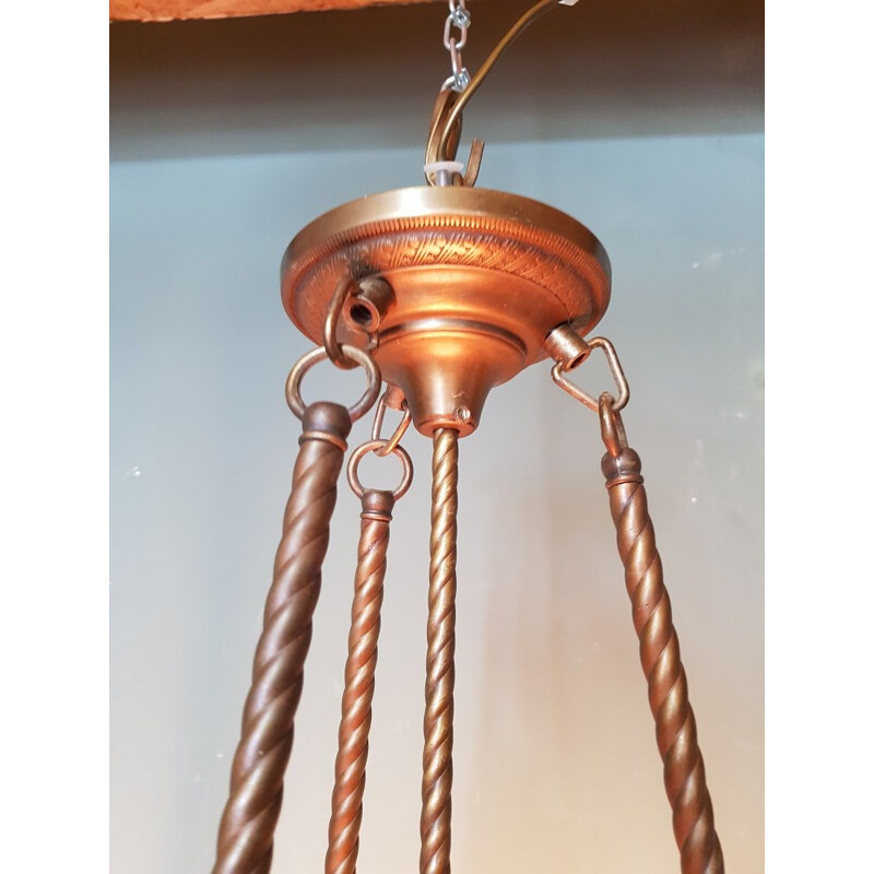 Vintage orange alabaster lobed scale pendant lamp