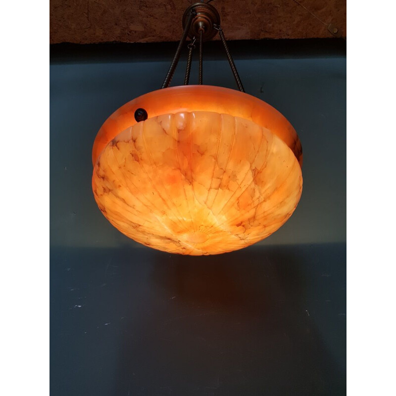 Vintage orange alabaster lobed scale pendant lamp