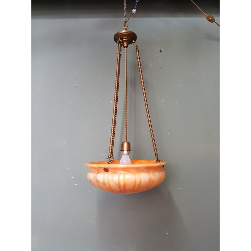 Vintage orange alabaster lobed scale pendant lamp