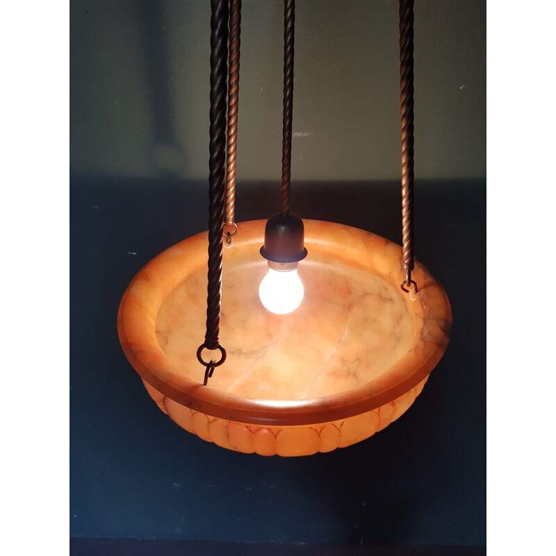 Vintage orange alabaster lobed scale pendant lamp