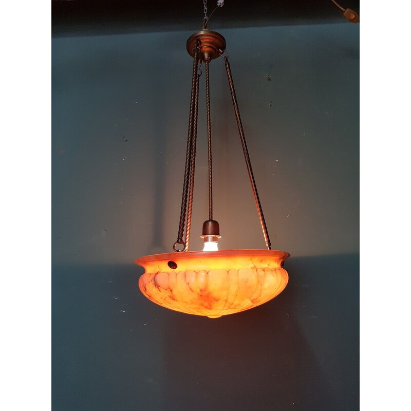 Vintage orange alabaster lobed scale pendant lamp