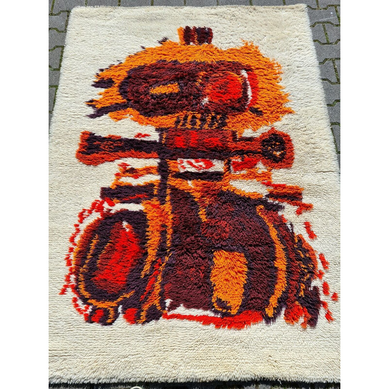 Vintage Scandinavian hand knotted wool tapestry, 1960s