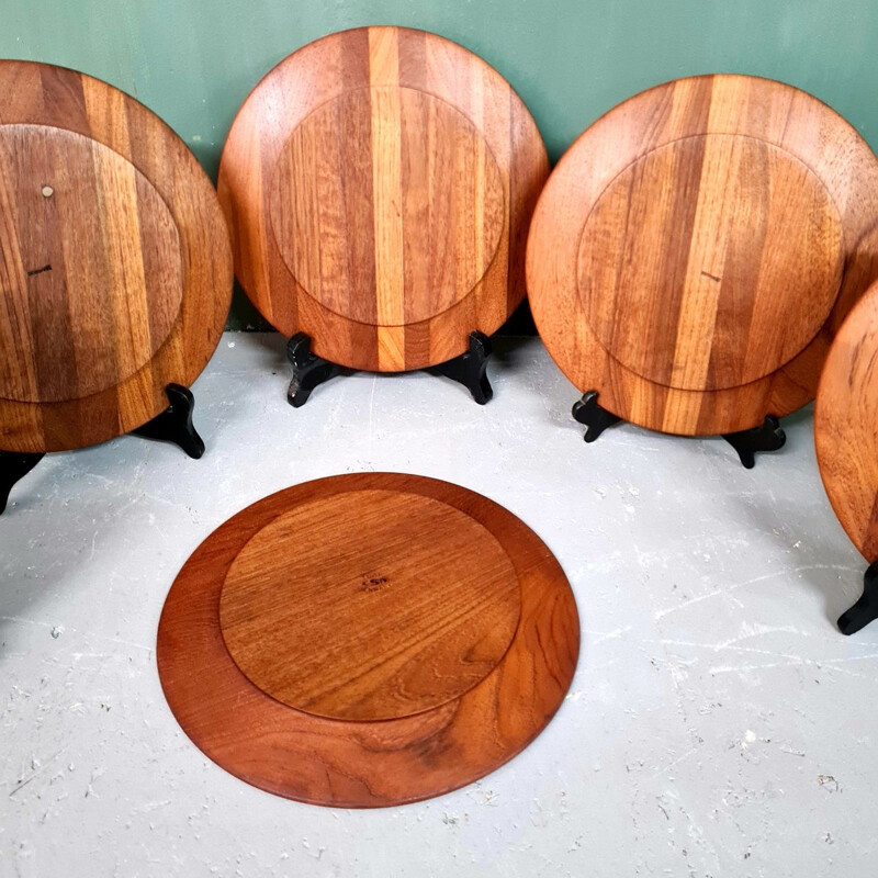 Set of 6 vintage teak plates from Esa, Denmark 1960s