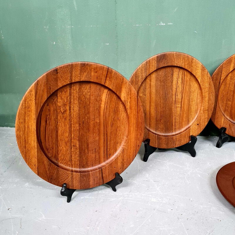 Set of 6 vintage teak plates from Esa, Denmark 1960s