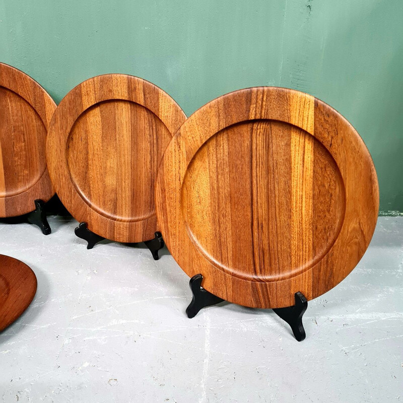 Set von 6 Vintage-Tellern aus Teakholz von Esa, Dänemark 1960