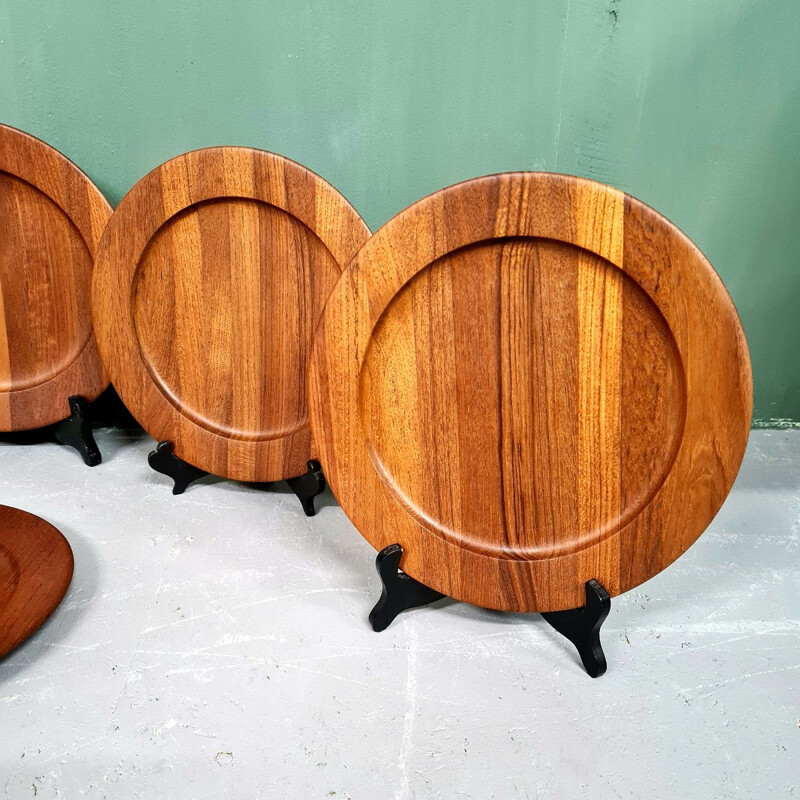 Set of 6 vintage teak plates from Esa, Denmark 1960s