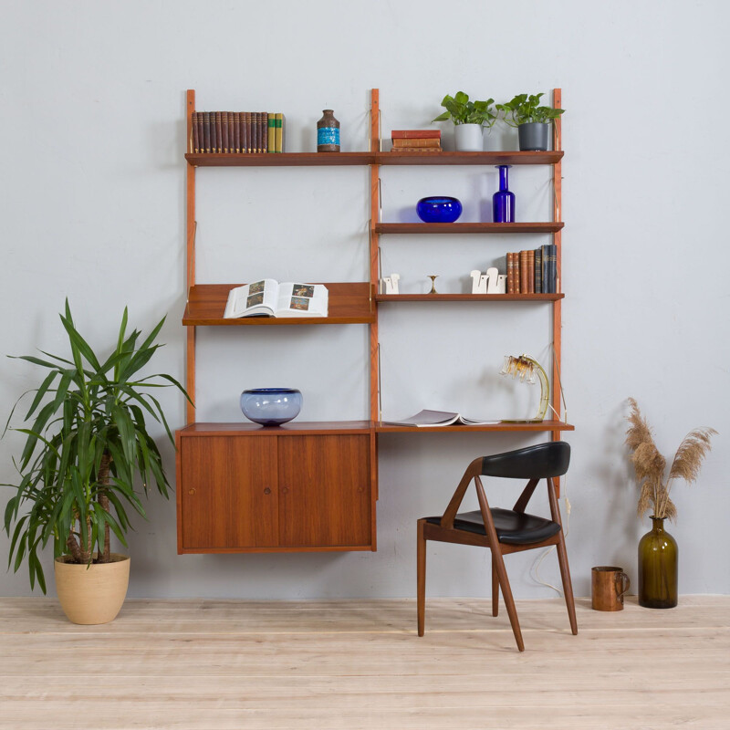 Danish vintage teak wall unit with sliding doors by Cadovius, 1960s