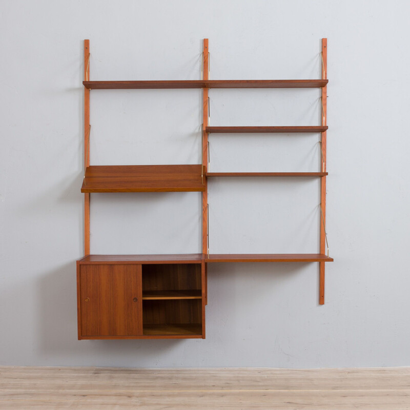 Danish vintage teak wall unit with sliding doors by Cadovius, 1960s