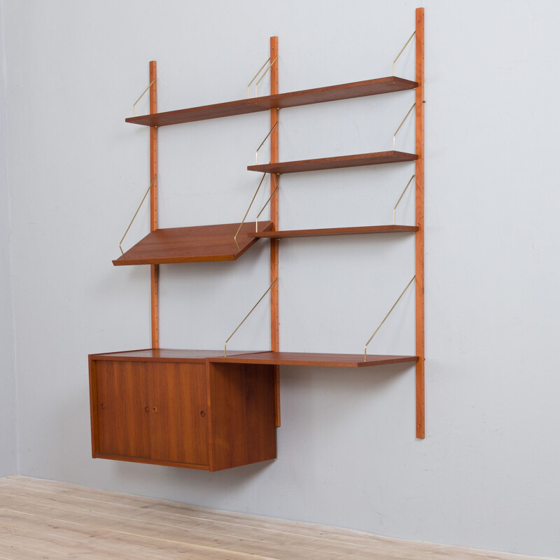 Danish vintage teak wall unit with sliding doors by Cadovius, 1960s