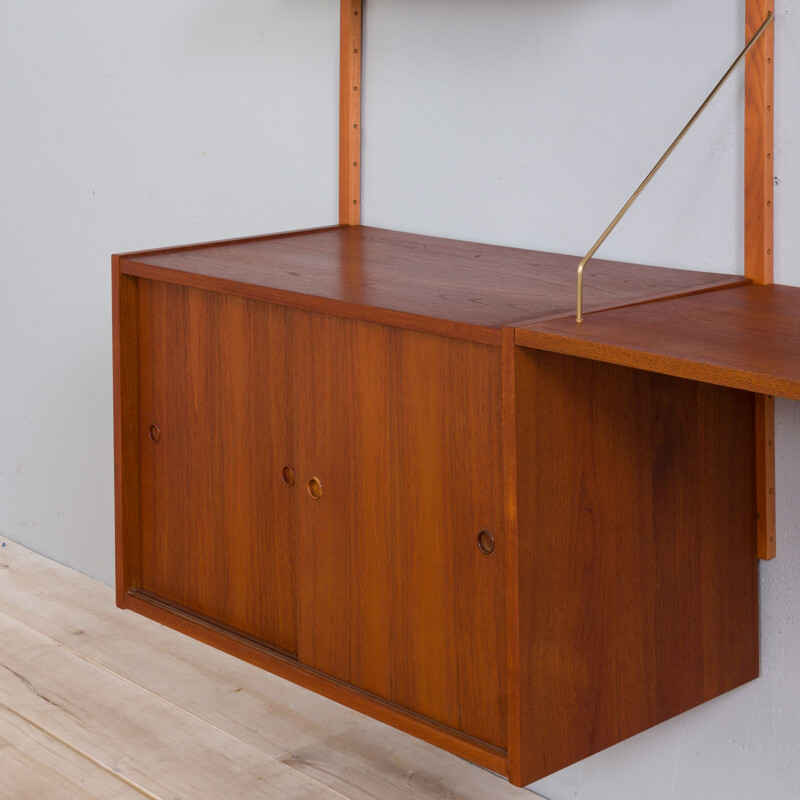 Danish vintage teak wall unit with sliding doors by Cadovius, 1960s