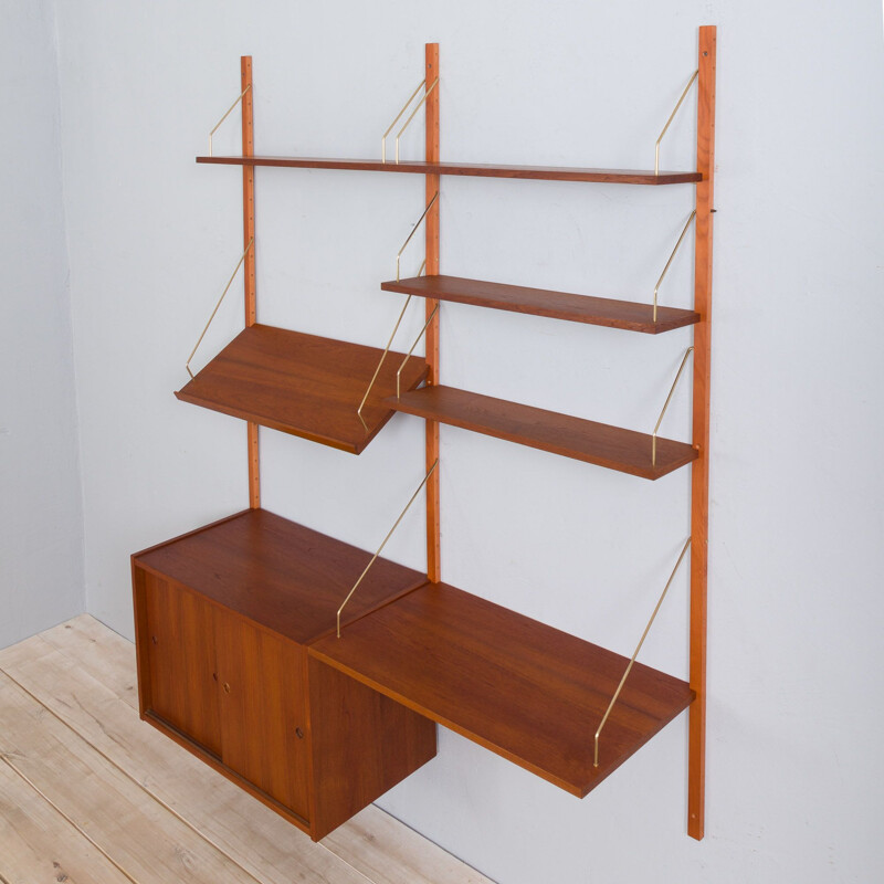 Danish vintage teak wall unit with sliding doors by Cadovius, 1960s